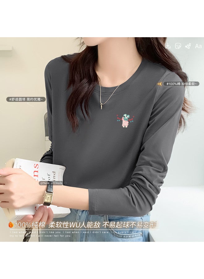 LANG SHA Women'S Long Sleeve Round Neck T-Shirt, Versatile Solid Color Printed Base Layer Top, Women'S T-Shirt - Image 4