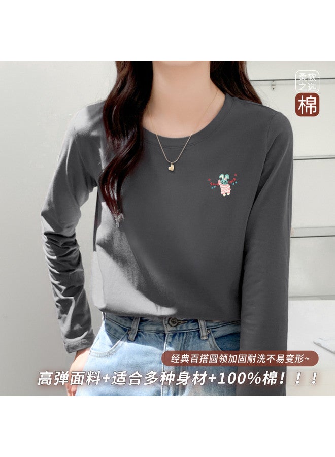 LANG SHA Women'S Long Sleeve Round Neck T-Shirt, Versatile Solid Color Printed Base Layer Top, Women'S T-Shirt - Image 3