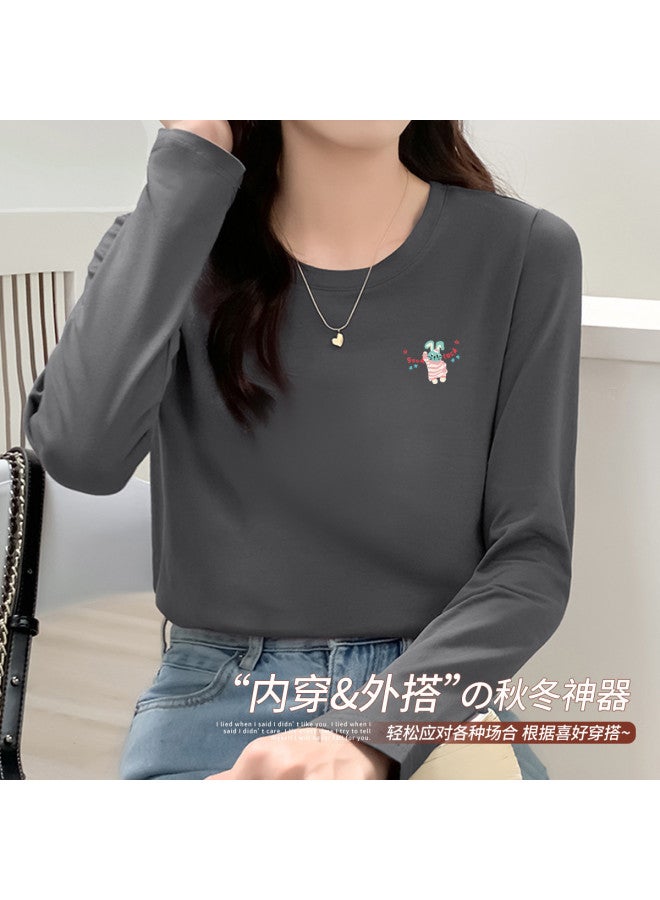 LANG SHA Women'S Long Sleeve Round Neck T-Shirt, Versatile Solid Color Printed Base Layer Top, Women'S T-Shirt - Image 5