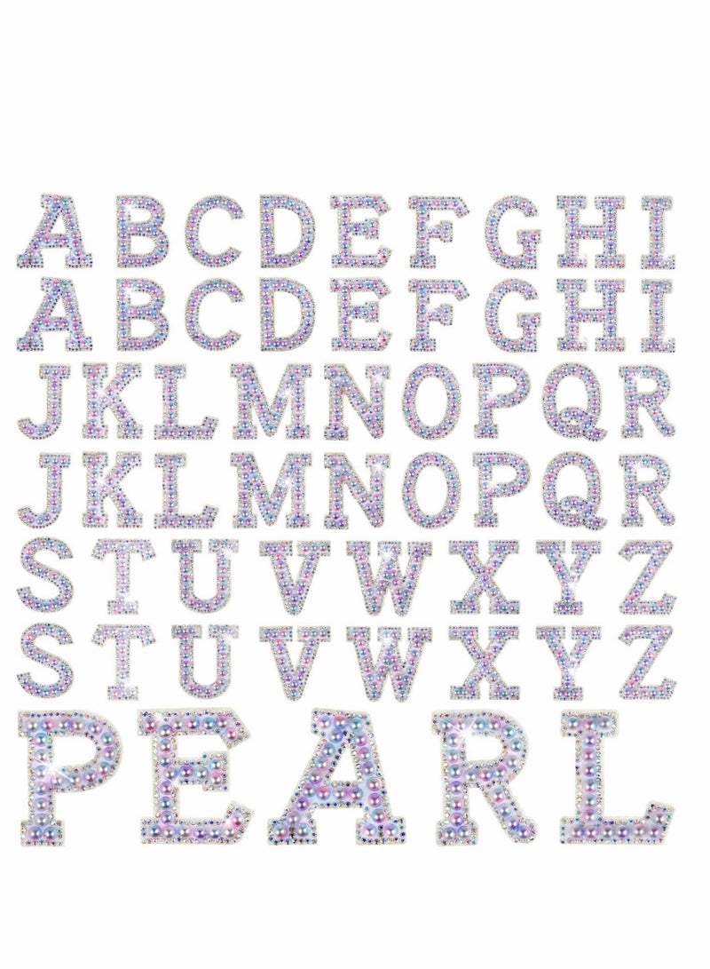 SYOSI 52Pcs Letters Pearl Rhinestone Patches, A-Z Glitter Alphabet Self-adhesive Decorative Decals, Craft Supplies Accessories for Fabric Repair DIY Clothes Bag Hats  - Image 1