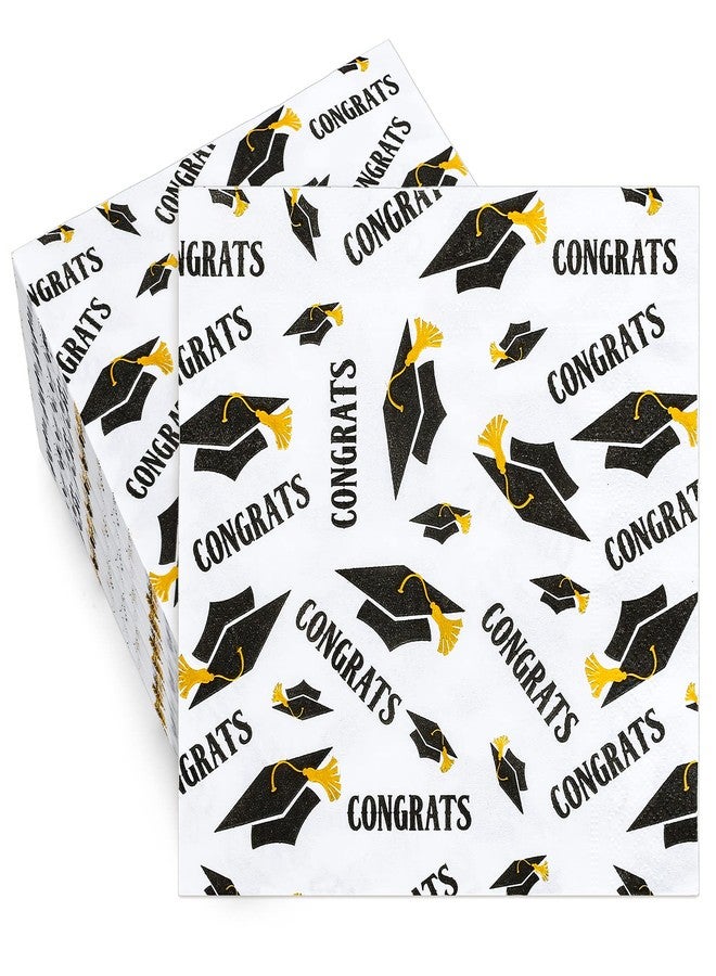 Whaline مناديل حفلة التخرج من واهلين 6.5 × 6.5 بوصة بيضاء سوداء قابلة للتصرف تهانينا تخرج قبعات مناديل غداء لحفلة عشاء التخرج لوازم الحفلات، 80 عبوة - Image 1