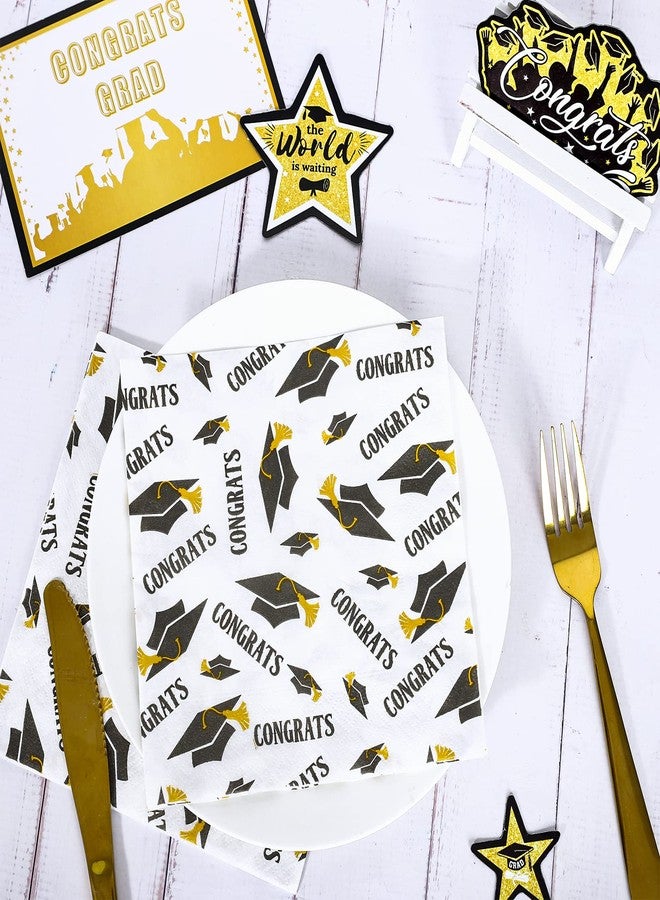 Whaline مناديل حفلة التخرج من واهلين 6.5 × 6.5 بوصة بيضاء سوداء قابلة للتصرف تهانينا تخرج قبعات مناديل غداء لحفلة عشاء التخرج لوازم الحفلات، 80 عبوة - Image 3