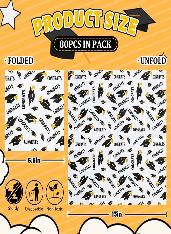 Whaline مناديل حفلة التخرج من واهلين 6.5 × 6.5 بوصة بيضاء سوداء قابلة للتصرف تهانينا تخرج قبعات مناديل غداء لحفلة عشاء التخرج لوازم الحفلات، 80 عبوة - Image 2