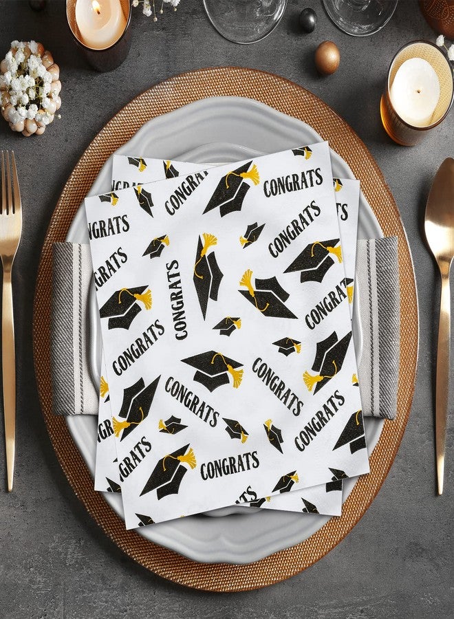 Whaline مناديل حفلة التخرج من واهلين 6.5 × 6.5 بوصة بيضاء سوداء قابلة للتصرف تهانينا تخرج قبعات مناديل غداء لحفلة عشاء التخرج لوازم الحفلات، 80 عبوة - Image 5