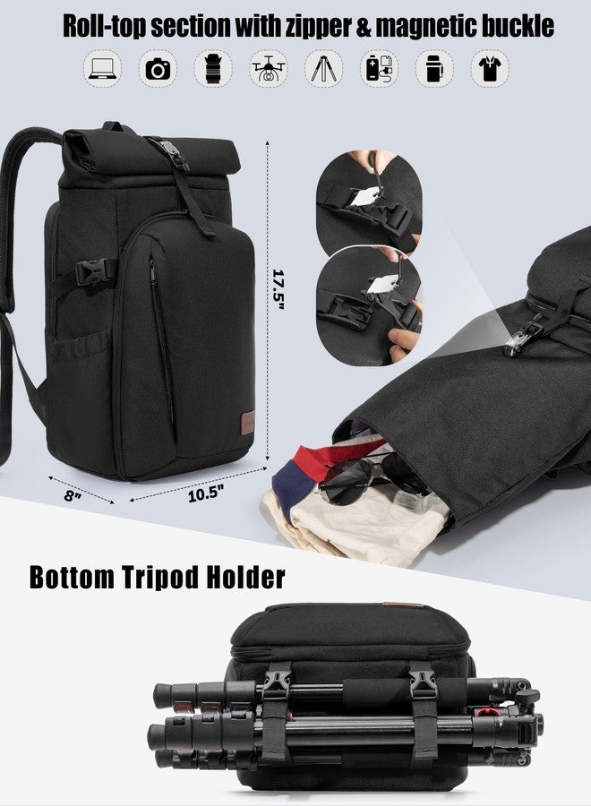 Smasrob Camera Backpack with Padded Laptop Sleeve and Tripod Holder, Camera Bags for Photographers with Adjustable Dividers, Black - Image 4