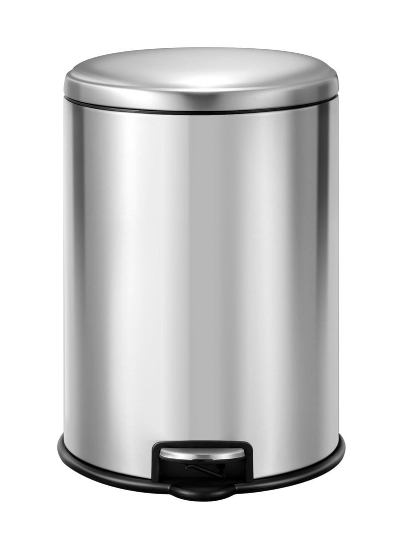 EKO 5L Pedal Bin Serene - Silver | Compact Round Step Bin with Soft-Close Lid | Fingerprint-Resistant Finish | Removable Inner Liner | Bag Stabilizer - Image 1