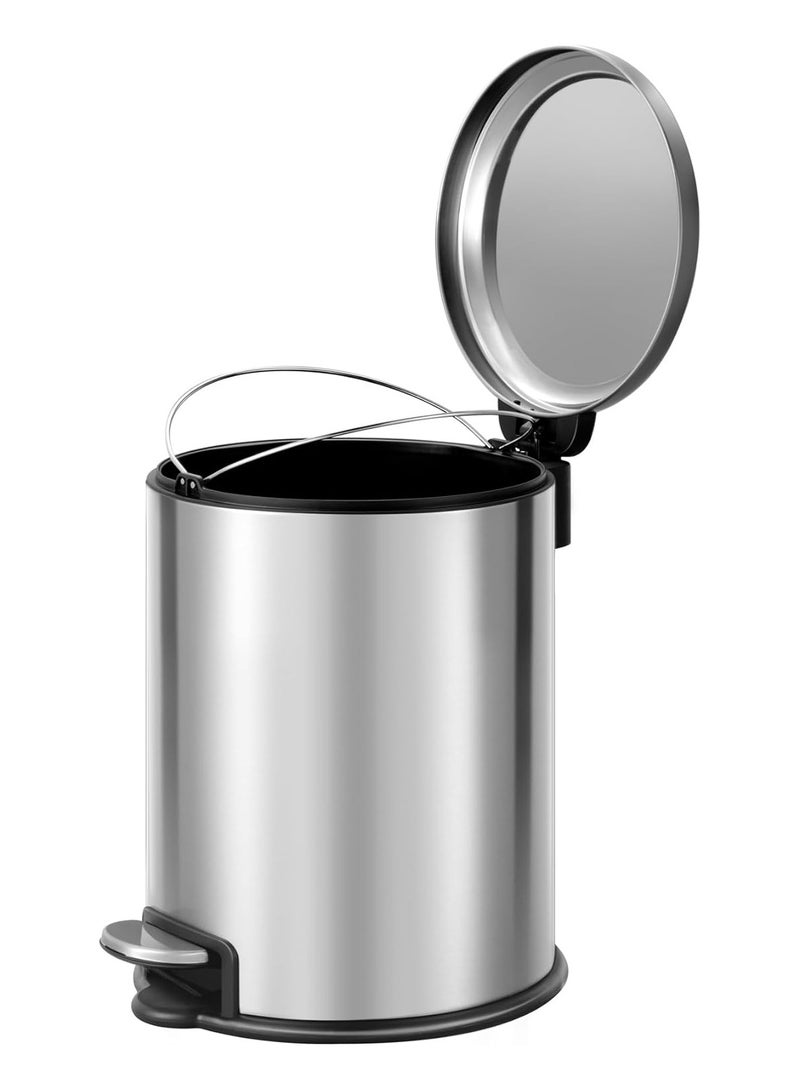 EKO 5L Pedal Bin Serene - Silver | Compact Round Step Bin with Soft-Close Lid | Fingerprint-Resistant Finish | Removable Inner Liner | Bag Stabilizer - Image 3