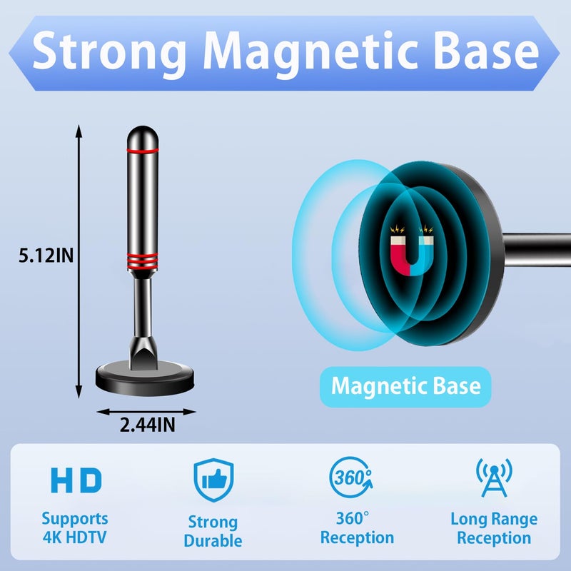 ApexWaveTV Digital TV Antenna for Smart TV Indoorï¼Œ2026 HD Antenna with Strong Magnetic Base, 360Â°&Long Range Reception HDTV Antennas for Local Channels, Easy Installation Antennas for TVs Without Cable (5.5 in) - Image 3