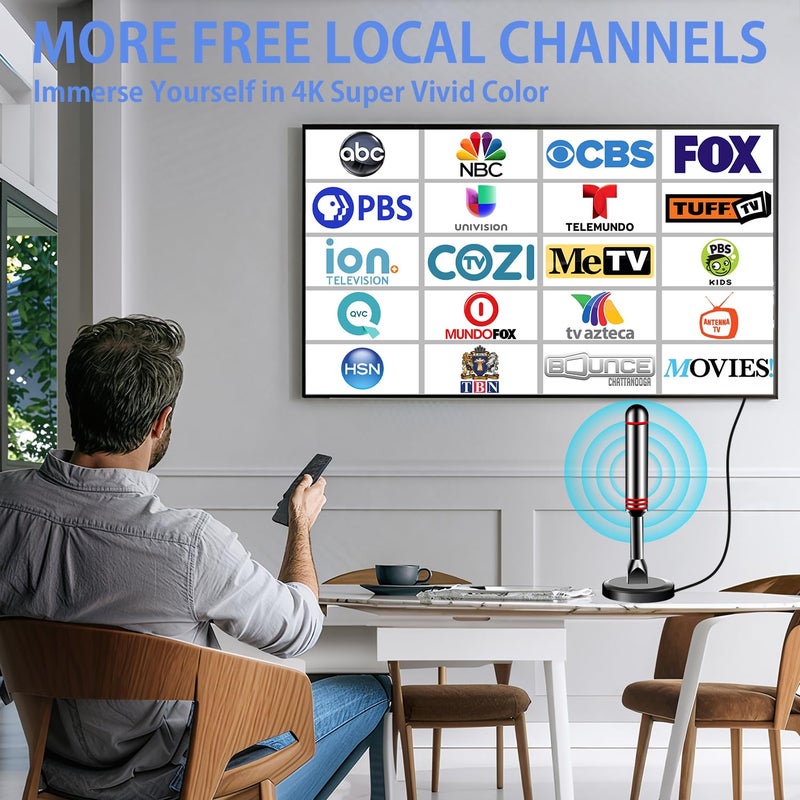 ApexWaveTV Digital TV Antenna for Smart TV Indoorï¼Œ2026 HD Antenna with Strong Magnetic Base, 360Â°&Long Range Reception HDTV Antennas for Local Channels, Easy Installation Antennas for TVs Without Cable (5.5 in) - Image 5