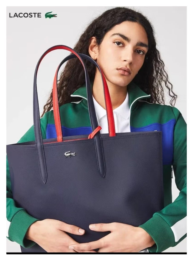 لاكوست النساء مزدوجة الجانبين لونين كبيرة السعة حقيبة اليد، عصرية متعددة الوظائف، الأزرق / الأحمر - Image 3