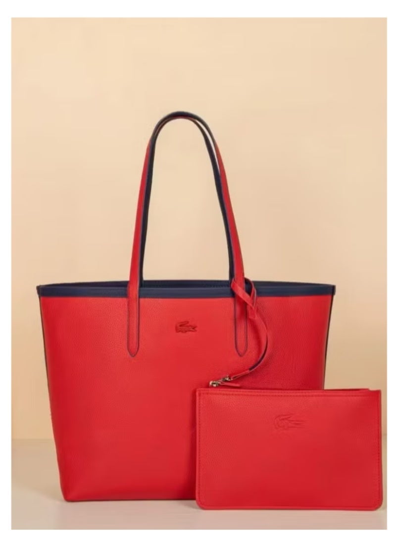 لاكوست النساء مزدوجة الجانبين لونين كبيرة السعة حقيبة اليد، عصرية متعددة الوظائف، الأزرق / الأحمر - Image 2