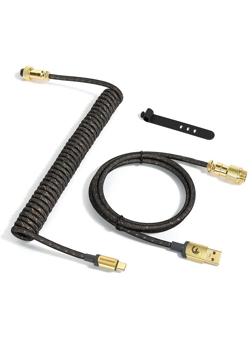 Attack Shark C03 Coiled Cable (Type-C, Gold-Plated Aviator) Black - Image 1