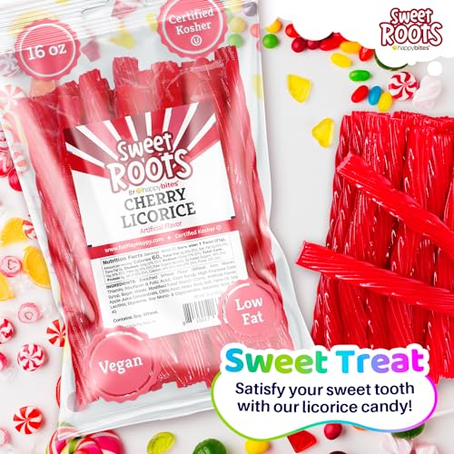 Happy Bites Sweet Roots Cherry Licorice Twists – 16 oz Jumbo Soft Licorice Sticks | Made with Real Fruit Juice | Vegan, Fat Free, Kosher | Red Gourmet Rope Candy Treats for Fruity Cherry Lovers - Image 4