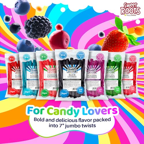 Happy Bites Sweet Roots Cherry Licorice Twists – 16 oz Jumbo Soft Licorice Sticks | Made with Real Fruit Juice | Vegan, Fat Free, Kosher | Red Gourmet Rope Candy Treats for Fruity Cherry Lovers - Image 2