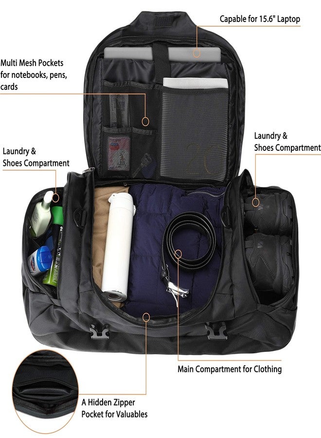 أوبون حقيبة سفر أوبون 65 لتر مقاومة للماء مع أحزمة قابلة للتعديل (أسود، 65 لتر) - Image 3