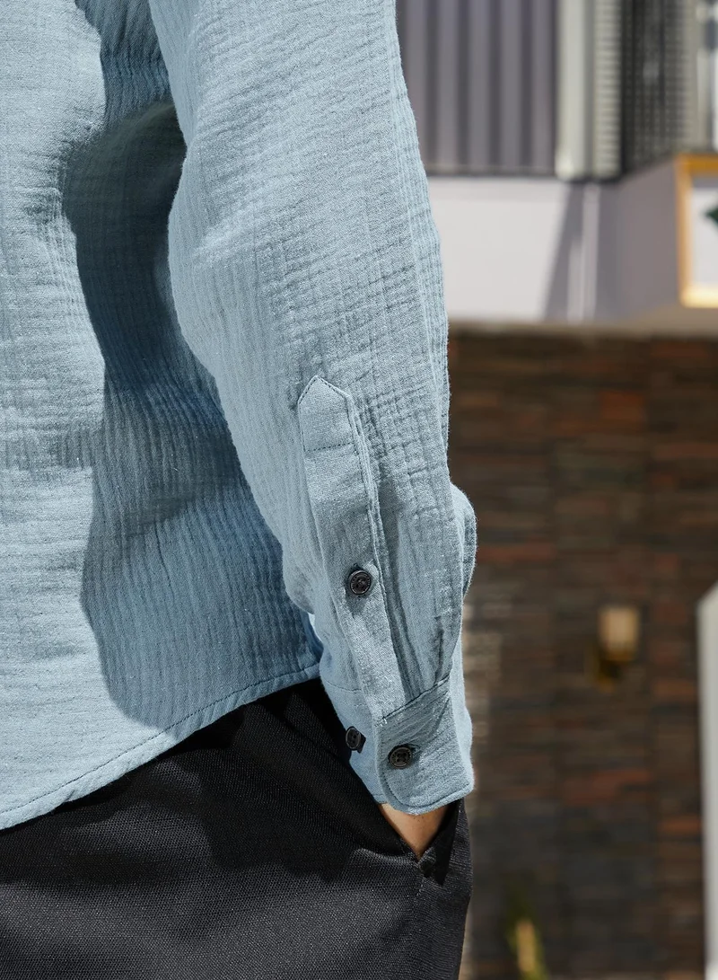 كامبوس سوترا Men's Sky Blue Breezy-Weave Shirt