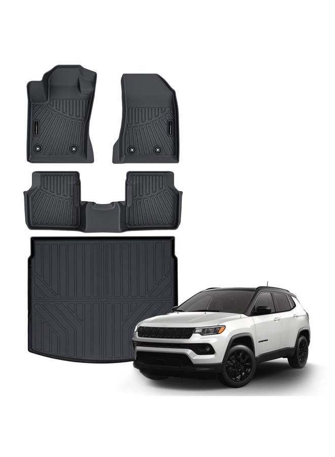 AUXKO All Weather Floor Mat & Cargo Mat Fit for Jeep Compass 2017-2025 TPE Rubber Liners Compass Accessories All Season Guard Odorless Anti-Slip Liner Black - Image 1