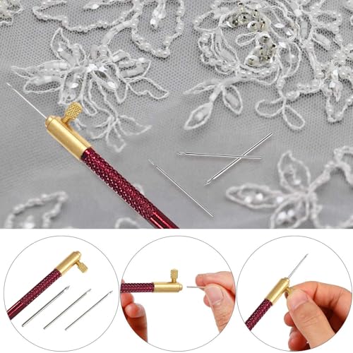 Haomian Tambour Hook with 3 Needles, Beginner's Embroidery Kit with Scissors, Embroidery Beading Tools for DIY Sewing - Image 4