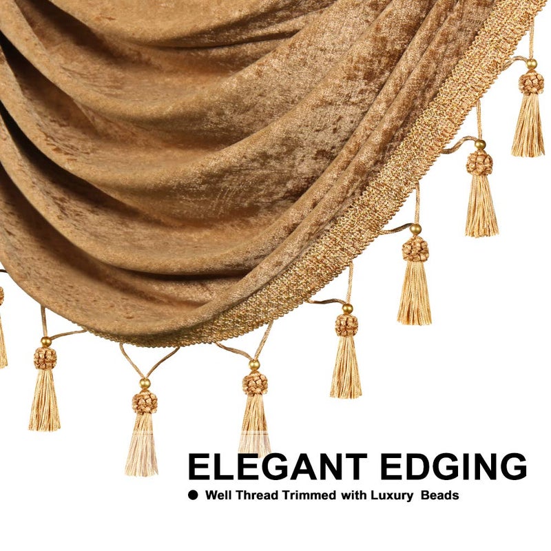 ELKCA Bronze Chenille Curtains Valance for Living Room Luxury European Style Waterfall Valance for Bedroom Rod Pocket(W89inch  1 Piece) - Image 3