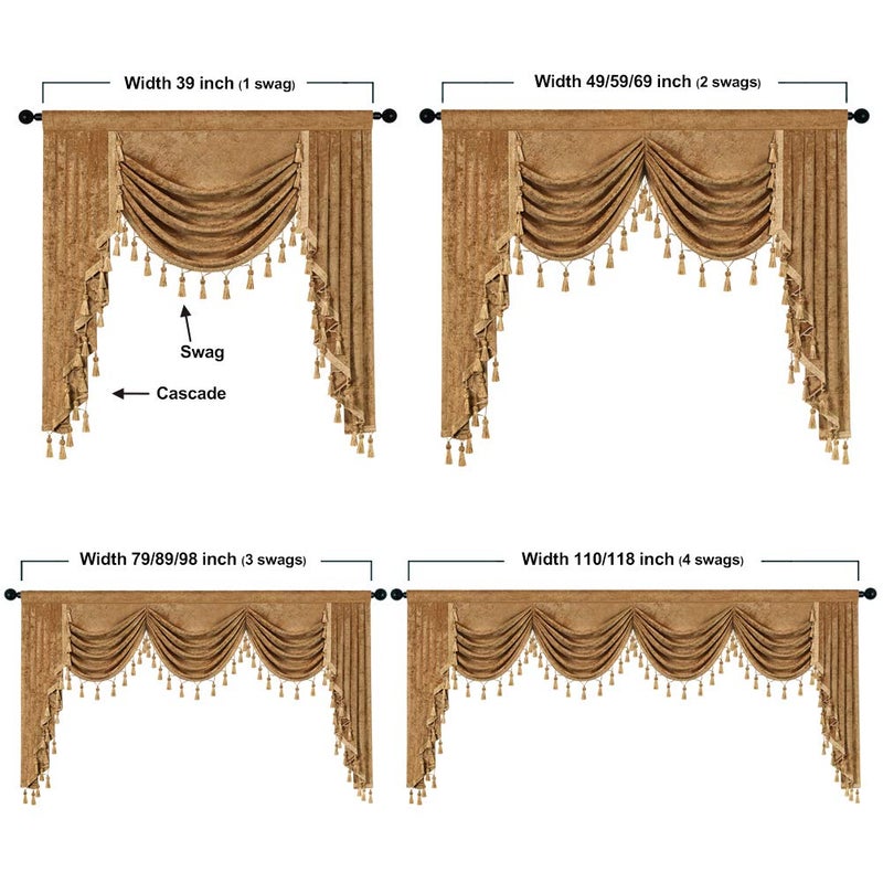 ELKCA Bronze Chenille Curtains Valance for Living Room Luxury European Style Waterfall Valance for Bedroom Rod Pocket(W89inch  1 Piece) - Image 5