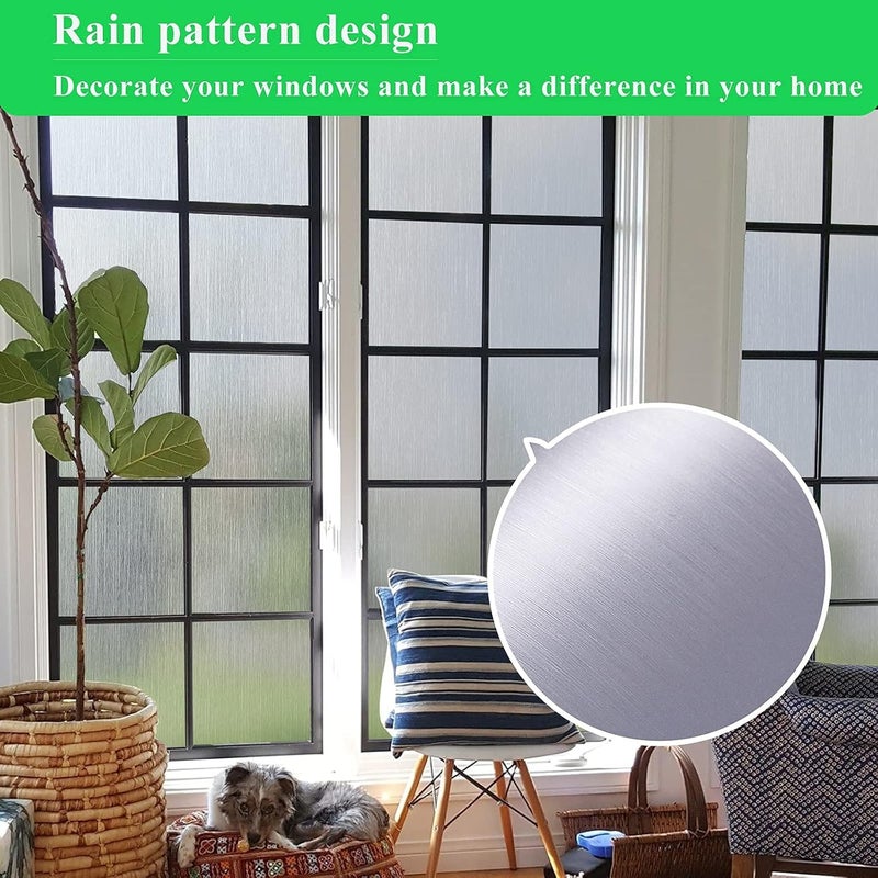 كوافاس فيلم خصوصية النوافذ كوافاس، زجاج مصنفر، حجب الشمس، تغطية نافذة قابلة للإزالة، ديكور غير لاصق، التصاق ثابت، فينيل غير شفاف لأبواب الحمام، ملصق نافذة حرير مطر (17.5 × 78.7 بوصة، فضي) - Image 3
