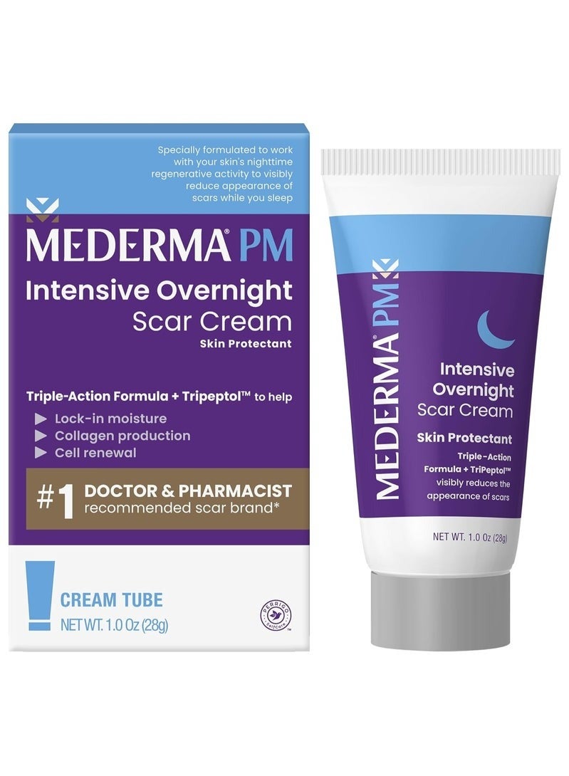 Mederma PM Intensive Overnight Scar Cream Advanced Scar Treatment that Works with Skin's Nighttime Regenerative Activity 1.0 oz 28g, White, 1 Ounce (Pack of 1) - Image 1