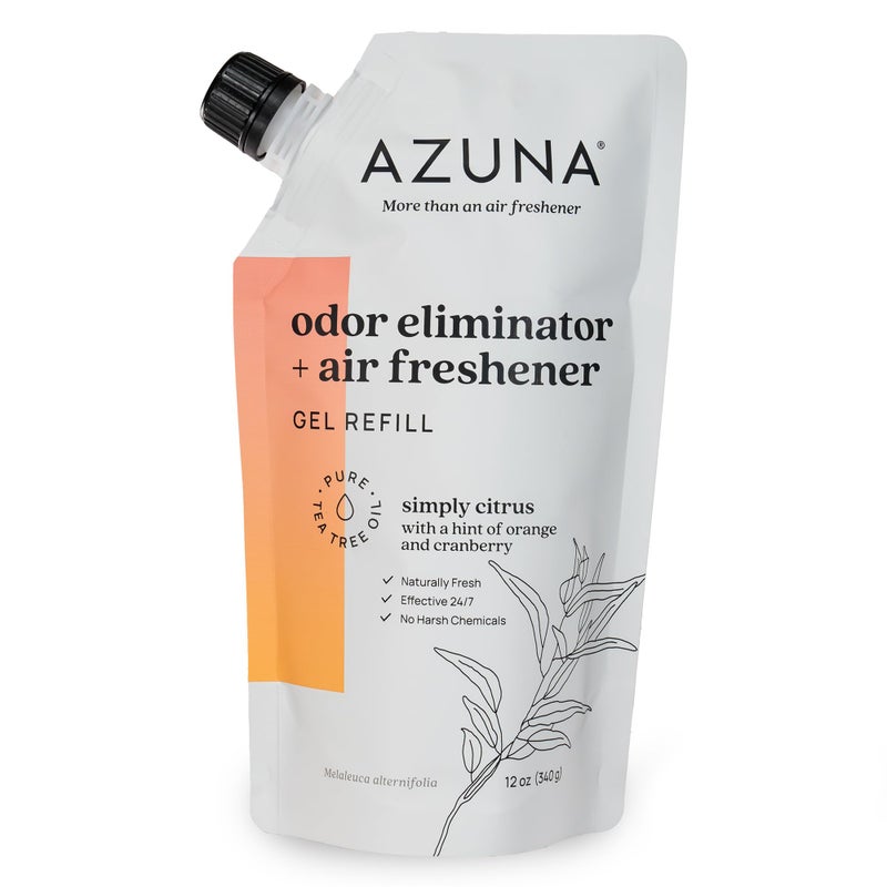 Azuna Air Freshener and Odor Eliminator for Strong Odor Gel 12oz Refill Pouch | Plant-Based & Long Lasting | Pet, Smoke, Home and Bathroom | Simply Citrus | Lasts 60â€“90 Days - Image 1