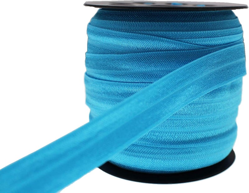 JESEP Lake Blue Fold Over Elastic 5/8 inch 15mm Elastic Bands for Sewing 40 Yards Wide Elastic Headbands Stretchy Ribbon for Crafts-Elastic Straps Trim for Girls Hair Ties-Bow-DIY Projects-Clothes - Image 1