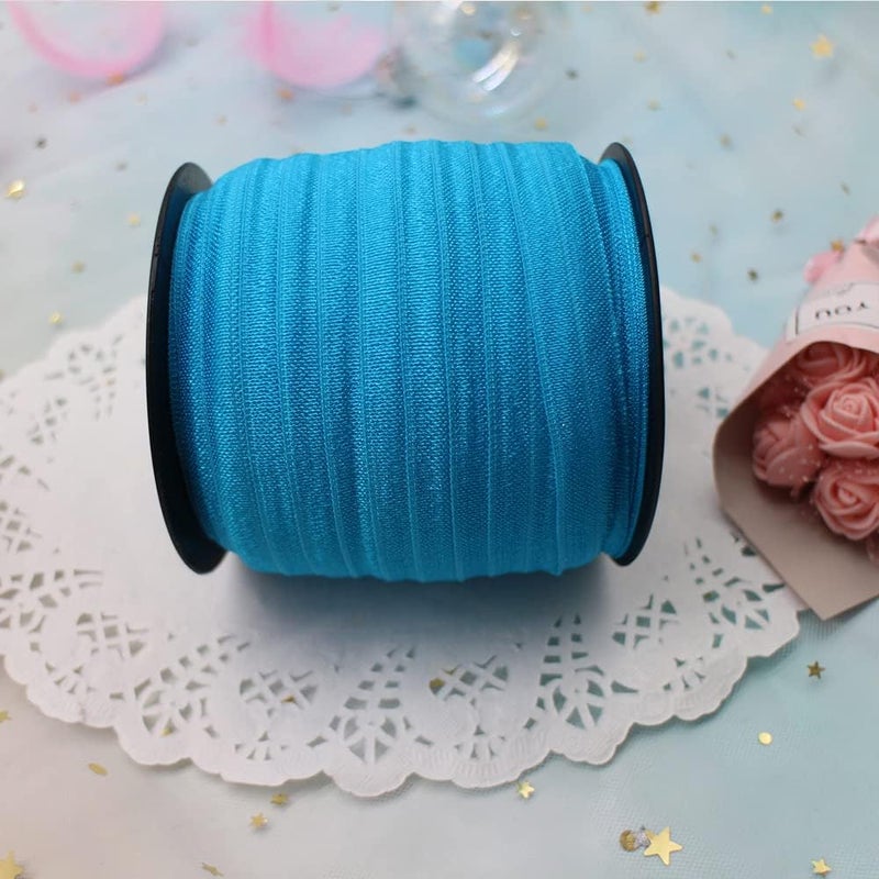 JESEP Lake Blue Fold Over Elastic 5/8 inch 15mm Elastic Bands for Sewing 40 Yards Wide Elastic Headbands Stretchy Ribbon for Crafts-Elastic Straps Trim for Girls Hair Ties-Bow-DIY Projects-Clothes - Image 4