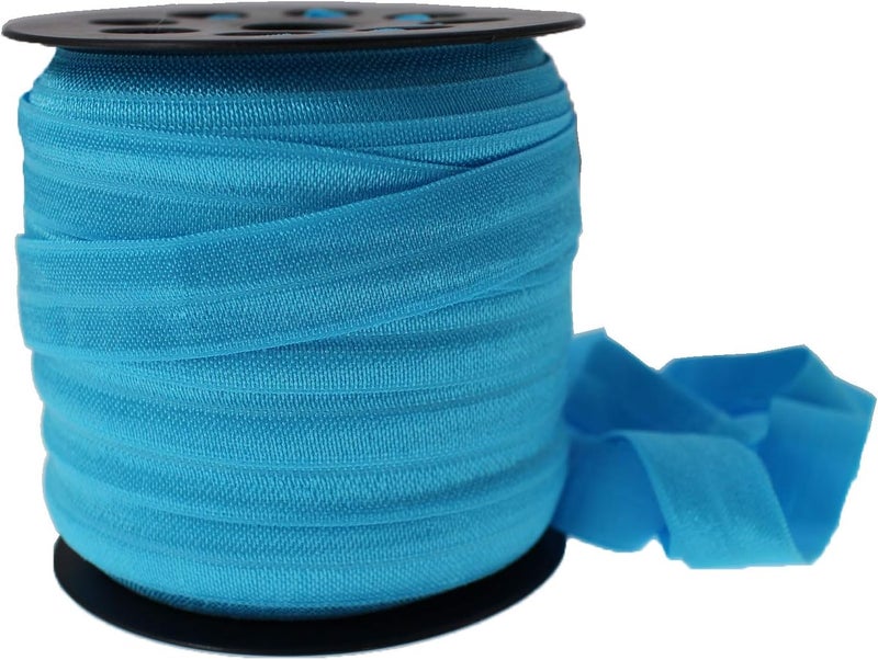 JESEP Lake Blue Fold Over Elastic 5/8 inch 15mm Elastic Bands for Sewing 40 Yards Wide Elastic Headbands Stretchy Ribbon for Crafts-Elastic Straps Trim for Girls Hair Ties-Bow-DIY Projects-Clothes - Image 2
