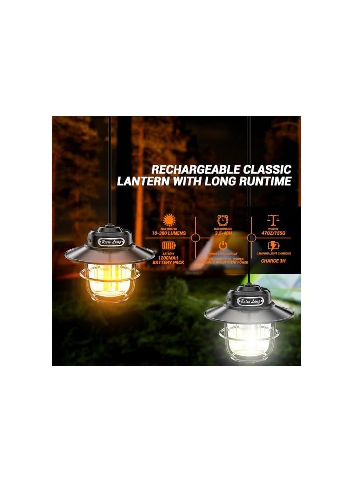 erorex Camping Lantern Hanging Rope Outdoor Type-C Rechargeable Portable Pendant Light with 4 Modes Adjustable Retro Electric Light, Suitable for Outdoor Camping, Hiking, Emergency, and Fishing  - Image 2