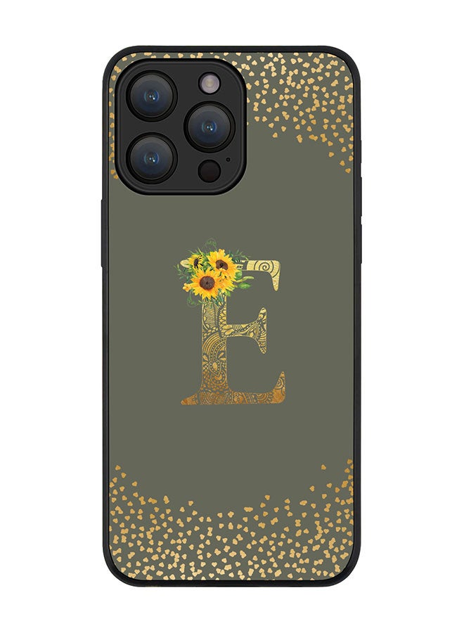 Stylizedd Cover for iPhone 15 Pro Case Rugged Black Slim fit Flexible Protective Cover Custom Monogram Initial Letter Floral Pattern Alphabet - E (Olive Green) - Image 1