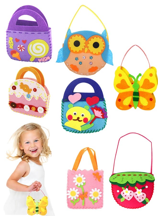 GIFT 7 Pack Children Sewing Kit, Childrens Sewing Kits for Beginners, Kids Beginners Felt Craft Kit, Fabric DIY Crafts Handbag (7 Patterns)  - Image 1