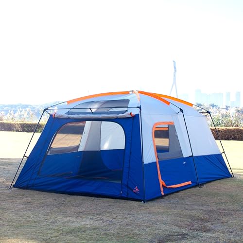 KTT Extra Large Tent 12 Person,Family Cabin Tents,2 Rooms,3 Doors and 3 Windows with Mesh,Straight Wall,Waterproof,Double Layer,Big Tent for Outdoor,Picnic,Camping,Family Gathering(Dark Blue) - Image 2