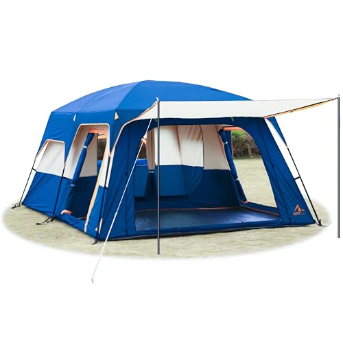 KTT Extra Large Tent 12 Person,Family Cabin Tents,2 Rooms,3 Doors and 3 Windows with Mesh,Straight Wall,Waterproof,Double Layer,Big Tent for Outdoor,Picnic,Camping,Family Gathering(Dark Blue) - Image 1