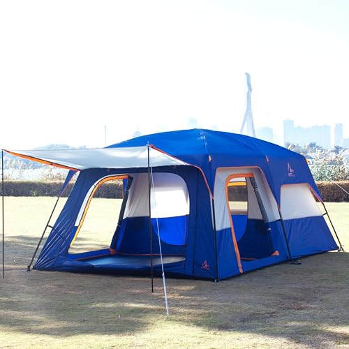 KTT Extra Large Tent 12 Person,Family Cabin Tents,2 Rooms,3 Doors and 3 Windows with Mesh,Straight Wall,Waterproof,Double Layer,Big Tent for Outdoor,Picnic,Camping,Family Gathering(Dark Blue) - Image 5