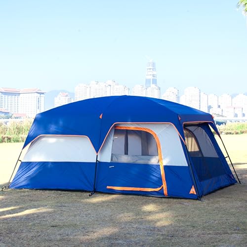KTT Extra Large Tent 12 Person,Family Cabin Tents,2 Rooms,3 Doors and 3 Windows with Mesh,Straight Wall,Waterproof,Double Layer,Big Tent for Outdoor,Picnic,Camping,Family Gathering(Dark Blue) - Image 4