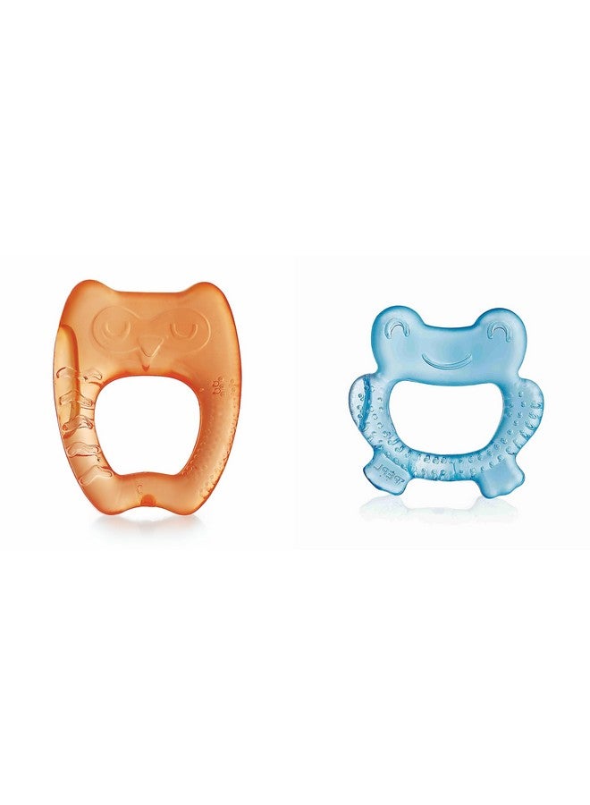Beebaby Teethers For 6 To 12 Months Bpa Free. Cooling Water Filled Baby Teether, Soft Teething Toy For Babies With Carry Case, Soothes Gums And Easy To Grip. 100% Bpa, Pvc Free. (Frog & Owl - Blue_Orange, Pack Of 2) - Image 1