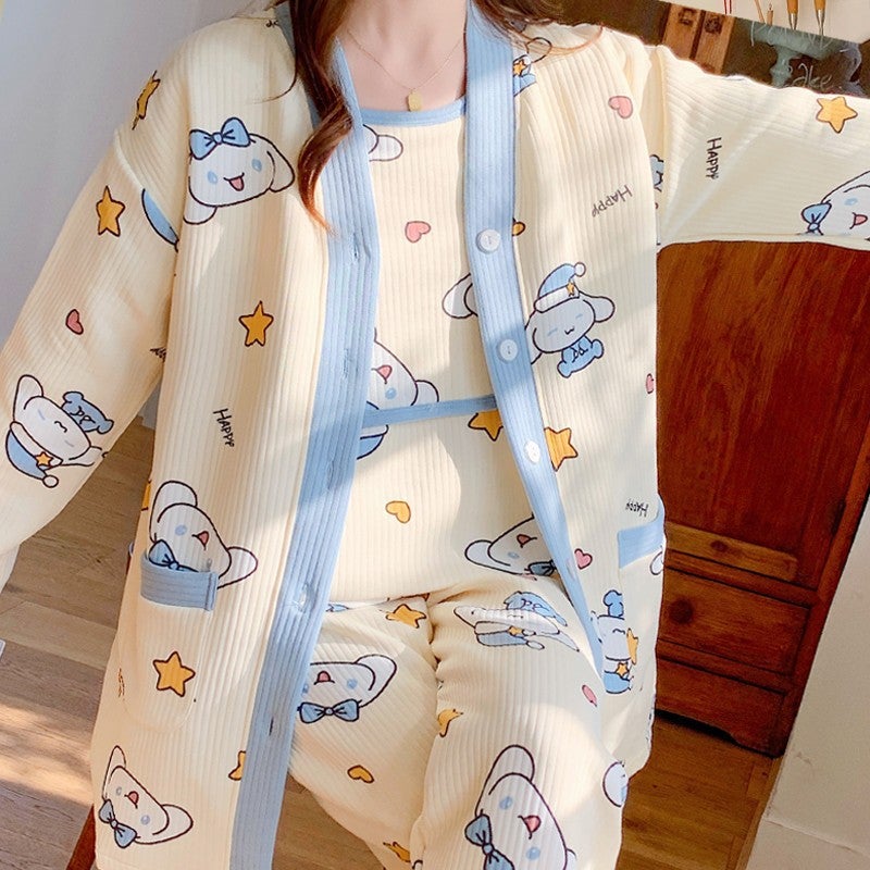 Spring Autumn Maternity Pajamas Set Nursing 832 star cute rabbit three-piece set