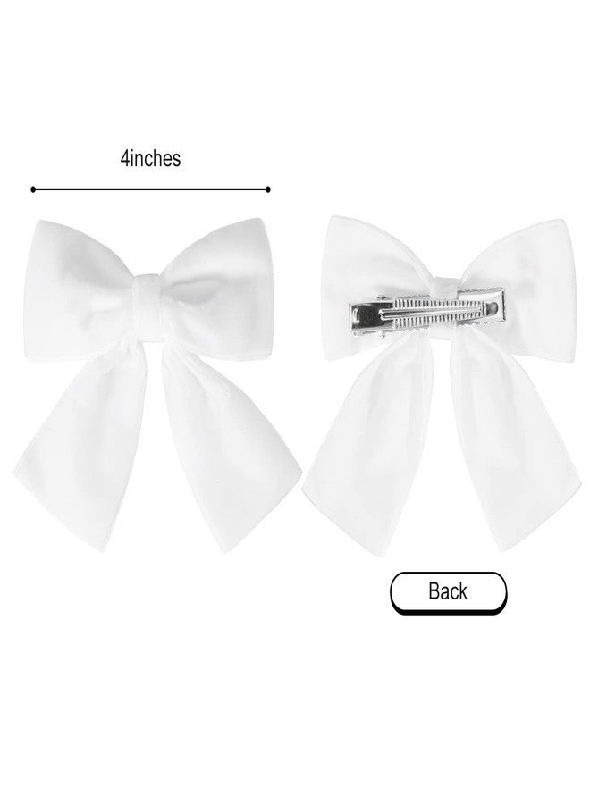 Aileam 2PCS Velvet Hair Bows White Hair Ribbon Clips 4" Big Fall Alligator Clips Hair Accessories for Women Girls Toddlers Kids Baby - Image 3