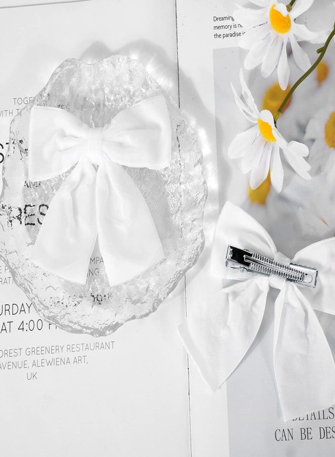 Aileam 2PCS Velvet Hair Bows White Hair Ribbon Clips 4" Big Fall Alligator Clips Hair Accessories for Women Girls Toddlers Kids Baby - Image 5