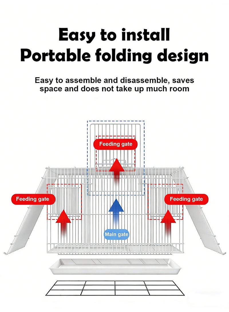Kidle Portable Bird Cage Metal Parrot Cage Pigeon Cage with Feeding Bowls for 1-3 Birds - Image 2