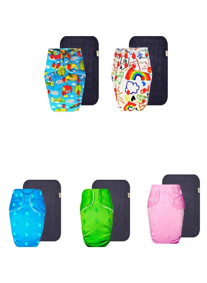 حفاضات قماشية فاخرة من دمبلدو مع حشوة رمادية (عبوة من 5) | ناعمة ولطيفة | قابلة لإعادة الاستخدام والغسل | أزرار كبس قابلة للتعديل | ضرورية للاستخدام اليومي | من 3 أشهر إلى 3 سنوات | مناسبة للأطفال من الجنسين - Image 1