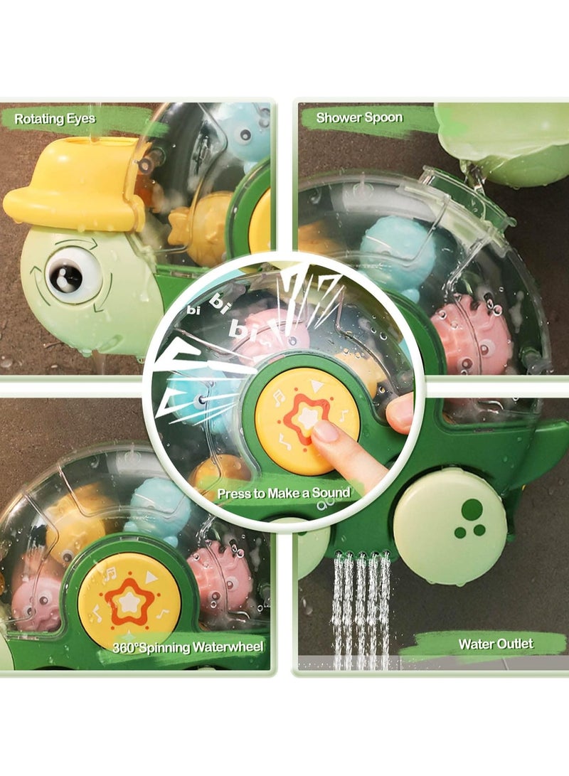 Bath Toys for Toddlers, Baby Bath Toys Turtle Set with a Rotating Waterwheel and 2 Wind-up Swimming Turtles, Interactive Bathtub Water Toys with Sound and 3 Suction Cups - Image 2