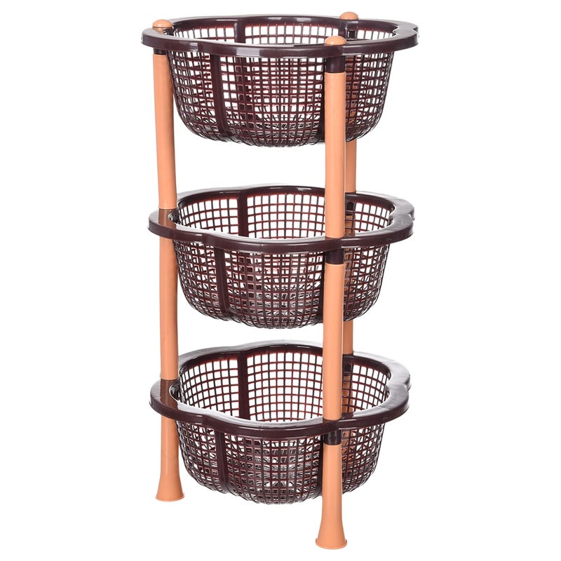 Kuber Industries Storage Basket Plastic 3 Layer Kitchen Storage Basket Storage Rack for Kitchen MultiLayer Vegetable Rack Desire FloorStanding Rack Brown - Image 2