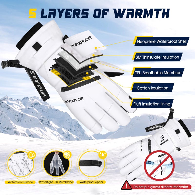 MORXPLOR Ski Gloves with Wrist Guards Low Profile,Double-Side Wrist Protection Pair Snowboarding Gloves - Image 3