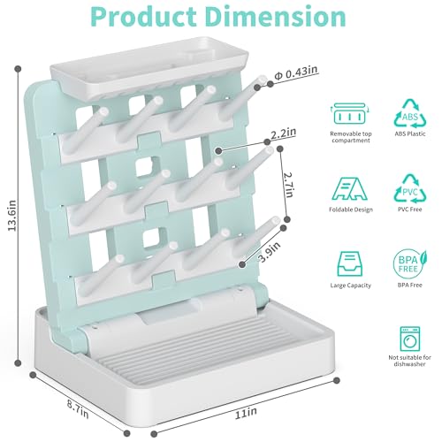 CINWWNI Baby Bottle Drying Rack Vertical Standing Bottle Dryer Rack HolderSpace Saving Baby Bottle Drying Rack for CountertopHolds Up to 12 Baby Bottles CupBlue White - Image 3