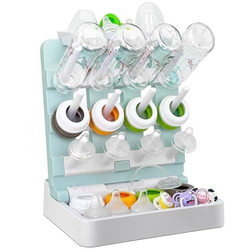 CINWWNI Baby Bottle Drying Rack Vertical Standing Bottle Dryer Rack HolderSpace Saving Baby Bottle Drying Rack for CountertopHolds Up to 12 Baby Bottles CupBlue White - Image 1