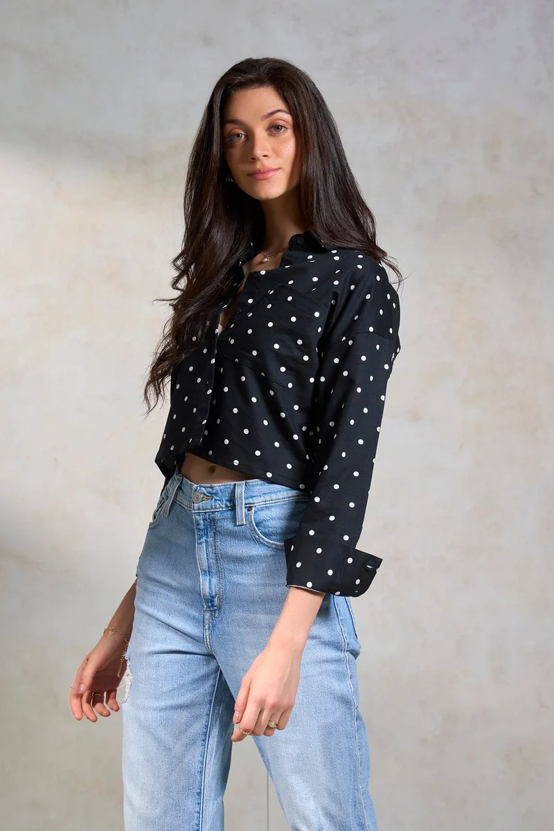 Virgio Cotton Polka Brunchwear Dot Boxy Crop Shirts for Women