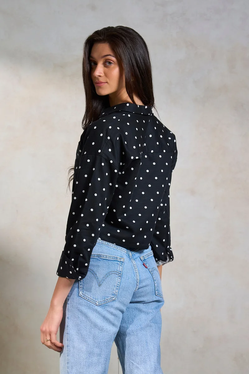 فيرجيو Cotton Polka Brunchwear Dot Boxy Crop Shirts for Women